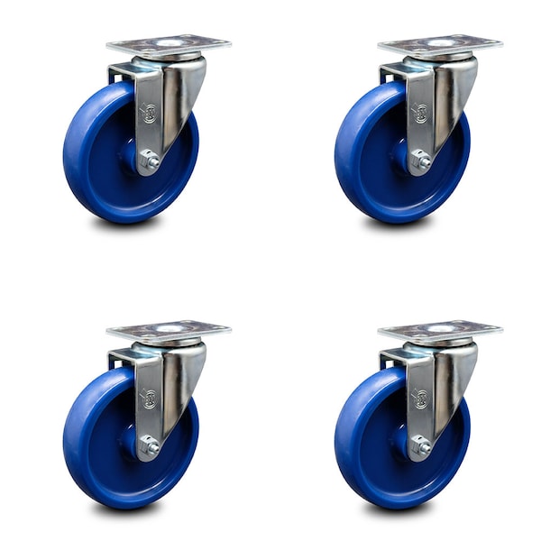 5 Inch Solid Polyurethane Wheel Swivel Top Plate Caster Set